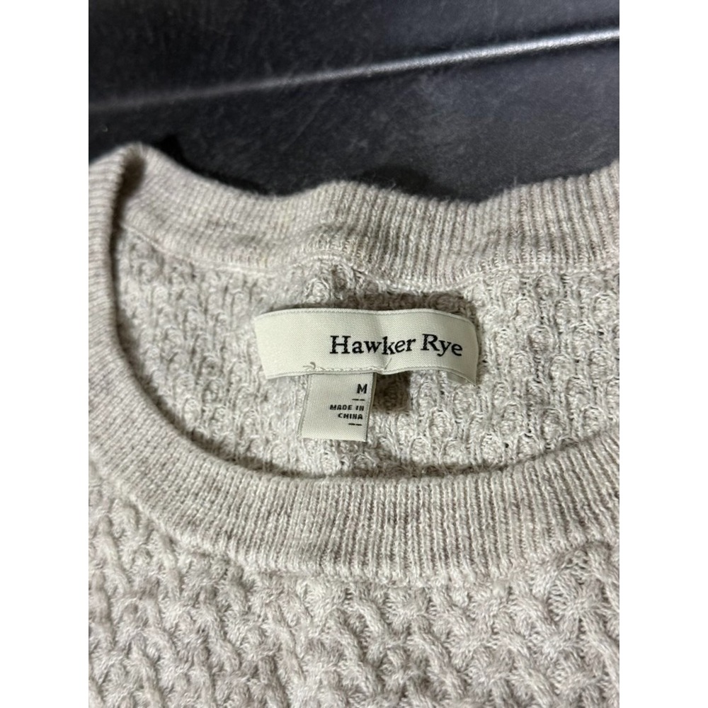 NWOT Hawker Rye Mens Knit Sweater Oatmeal Cotton Linen Blend Crewneck Brunch Med